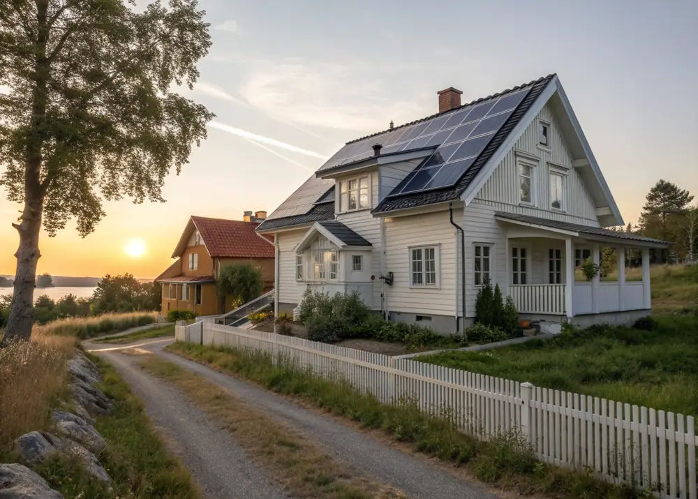fin sommardag och solpaneler på tak